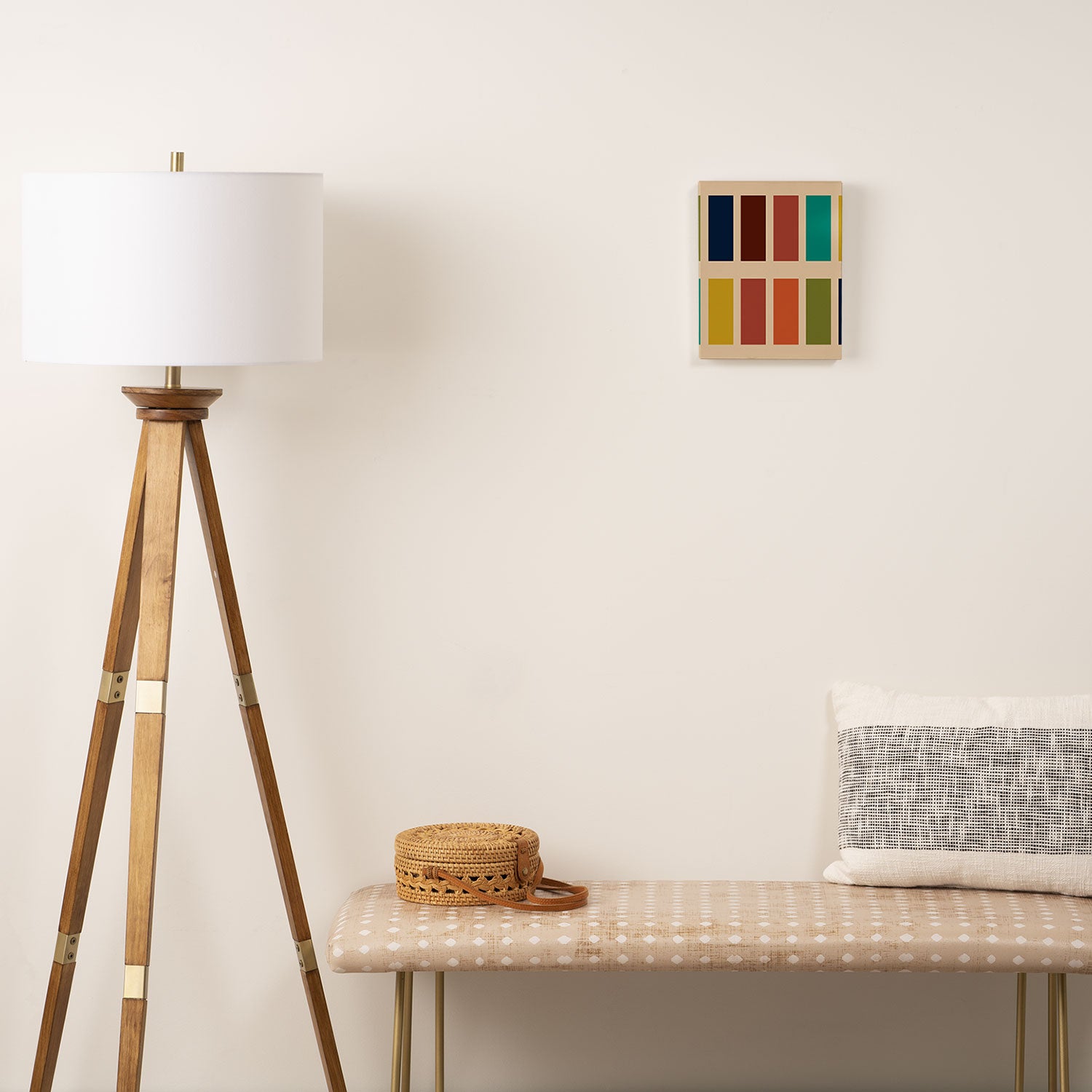 Nelson Blocks II Mid-century Modern Geometric Minimalism in Mid Century Mod Mustard, Olive, Teal, Orange, and Beige Canvas Print Gallery Image 2