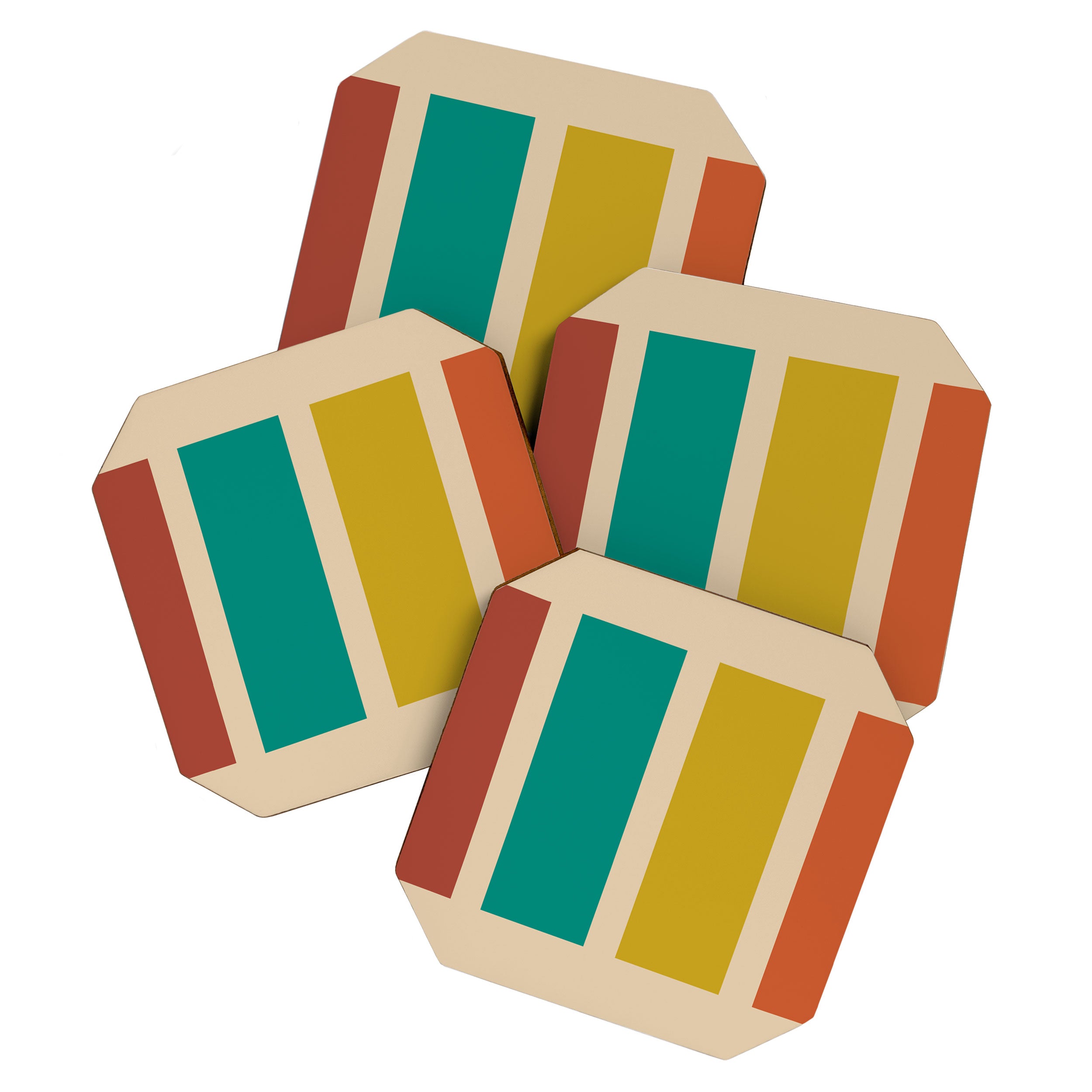 Nelson Blocks II Mid-century Modern Geometric Minimalism in Mid Century Mod Mustard, Olive, Teal, Orange, and Beige Coaster Gallery Image 1