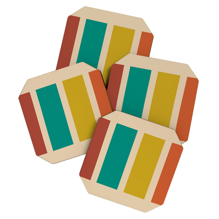 Nelson Blocks II Mid-century Modern Geometric Minimalism in Mid Century Mod Mustard, Olive, Teal, Orange, and Beige Coaster Gallery Image 1