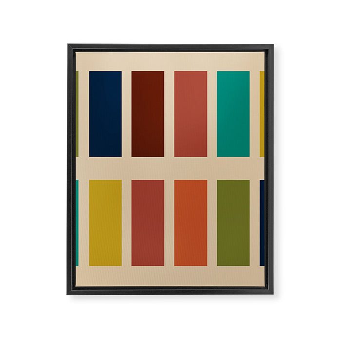 Nelson Blocks II Mid-century Modern Geometric Minimalism in Mid Century Mod Mustard, Olive, Teal, Orange, and Beige Framed Canvas Print Gallery Image 1
