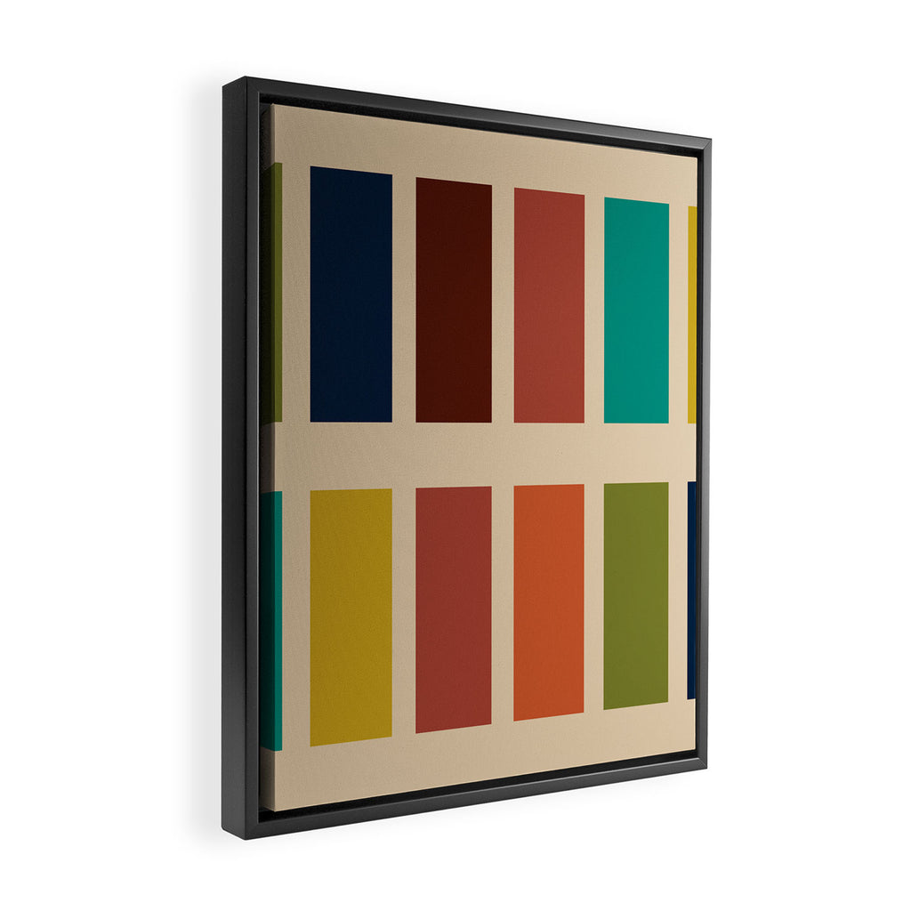 Nelson Blocks II Mid-century Modern Geometric Minimalism in Mid Century Mod Mustard, Olive, Teal, Orange, and Beige Framed Canvas Print Gallery Image 2