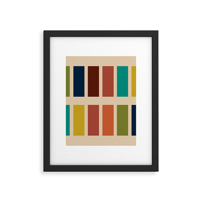 Nelson Blocks II Mid-century Modern Geometric Minimalism in Mid Century Mod Mustard, Olive, Teal, Orange, and Beige Framed Art Print Gallery Image 1