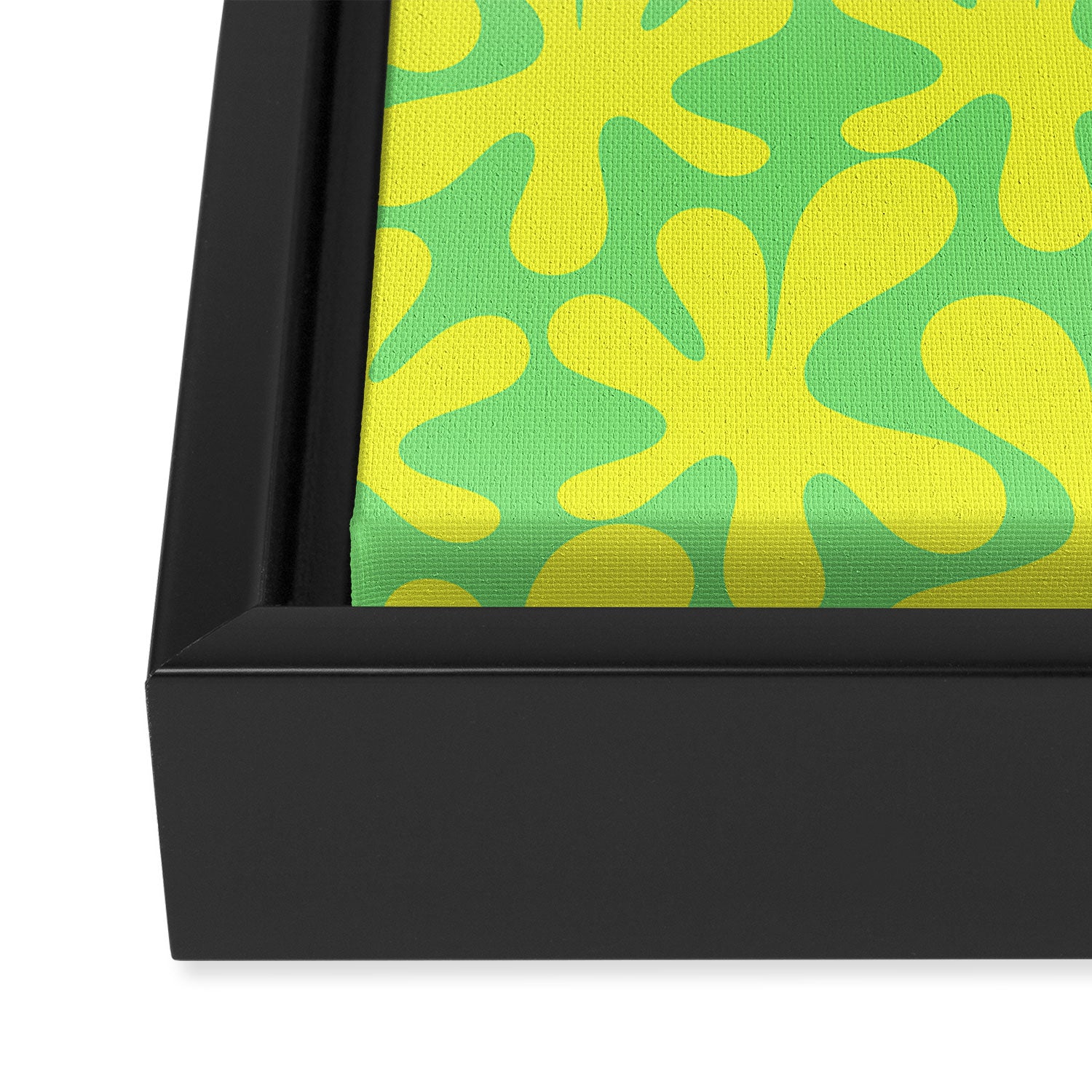Neon Yellow and Lime Green Amoeba Dance Vivid Retro Modern Pattern Framed Canvas Print Gallery Image 3