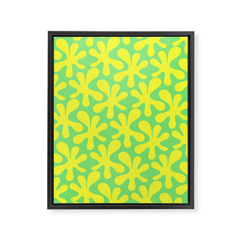 Neon Yellow and Lime Green Amoeba Dance Vivid Retro Modern Pattern Framed Canvas Print Gallery Image 6