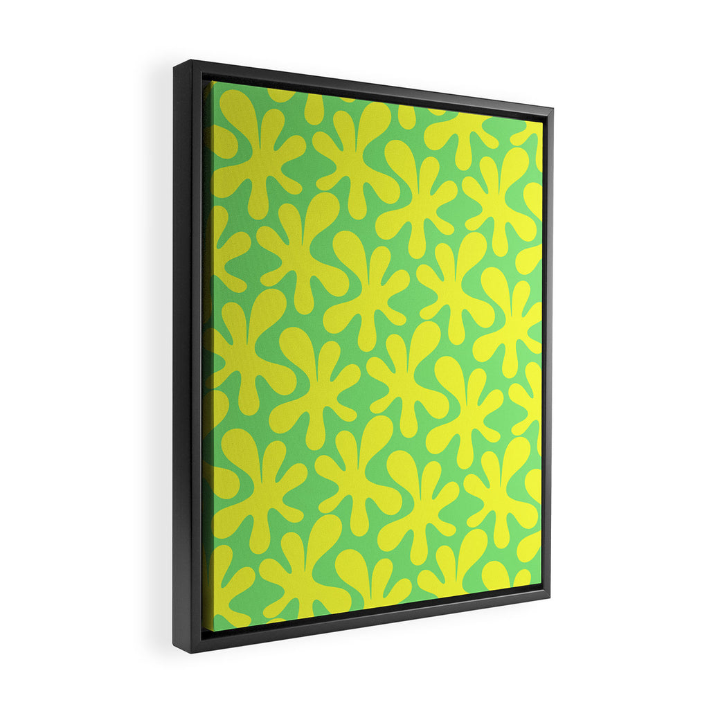 Neon Yellow and Lime Green Amoeba Dance Vivid Retro Modern Pattern Framed Canvas Print Gallery Image 2