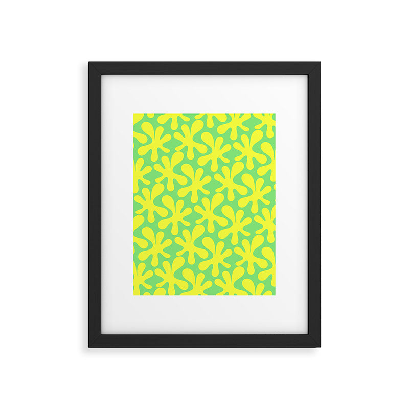 Neon Yellow and Lime Green Amoeba Dance Vivid Retro Modern Pattern Framed Art Print Gallery Image 5