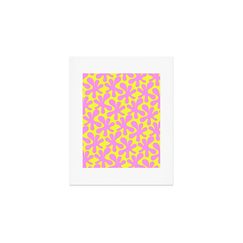 Neon Yellow and Pink Amoeba Dance Vivid Retro Modern Pattern Art Print Gallery Image 1