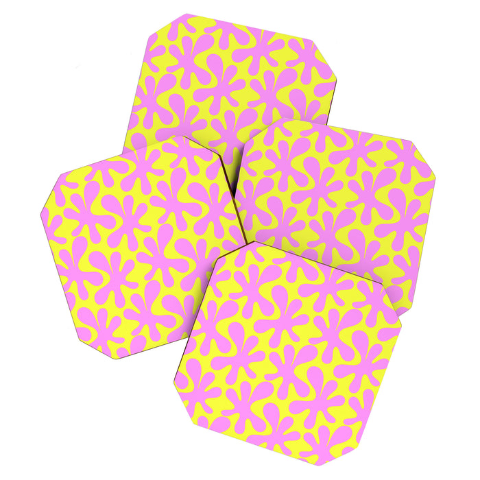 Neon Yellow and Pink Amoeba Dance Vivid Retro Modern Pattern Coaster Gallery Image 1