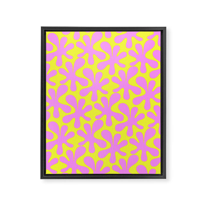 Neon Yellow and Pink Amoeba Dance Vivid Retro Modern Pattern Framed Canvas Print Gallery Image 1