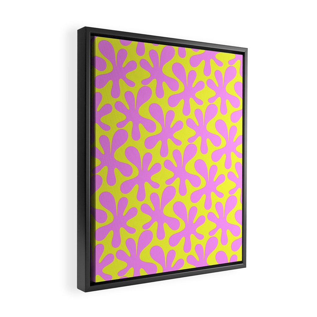 Neon Yellow and Pink Amoeba Dance Vivid Retro Modern Pattern Framed Canvas Print Gallery Image 2