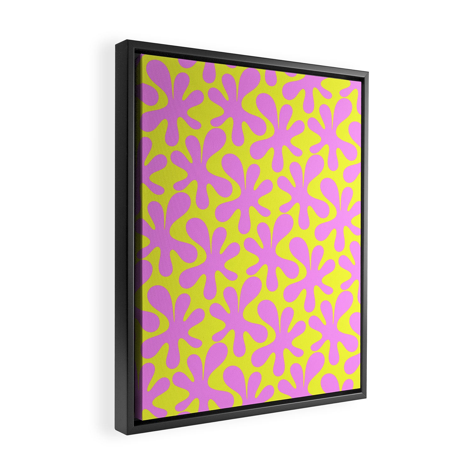 Neon Yellow and Pink Amoeba Dance Vivid Retro Modern Pattern Framed Canvas Print Gallery Image 2