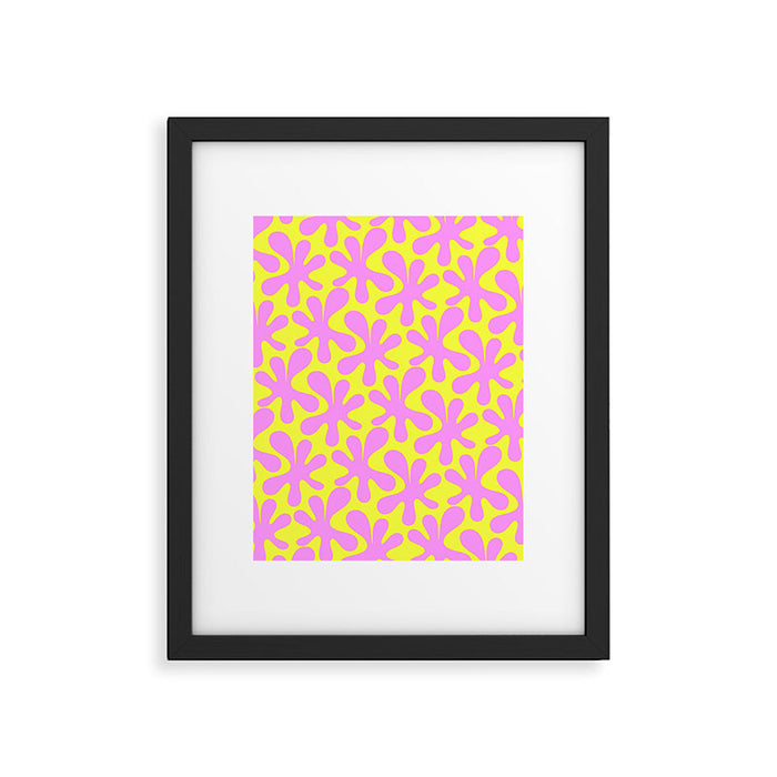 Neon Yellow and Pink Amoeba Dance Vivid Retro Modern Pattern Framed Art Print Gallery Image 1