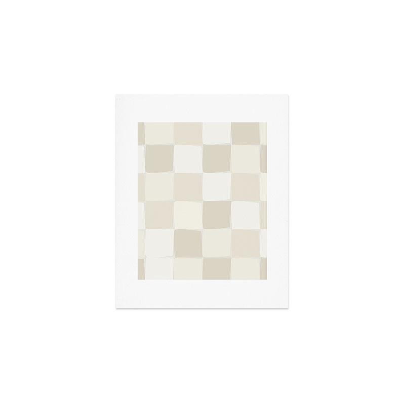 Neutral Minimal Flux Check Irregular Organic Grid Pattern in Pale Beige and Cream Tones Art Print Gallery Image 1