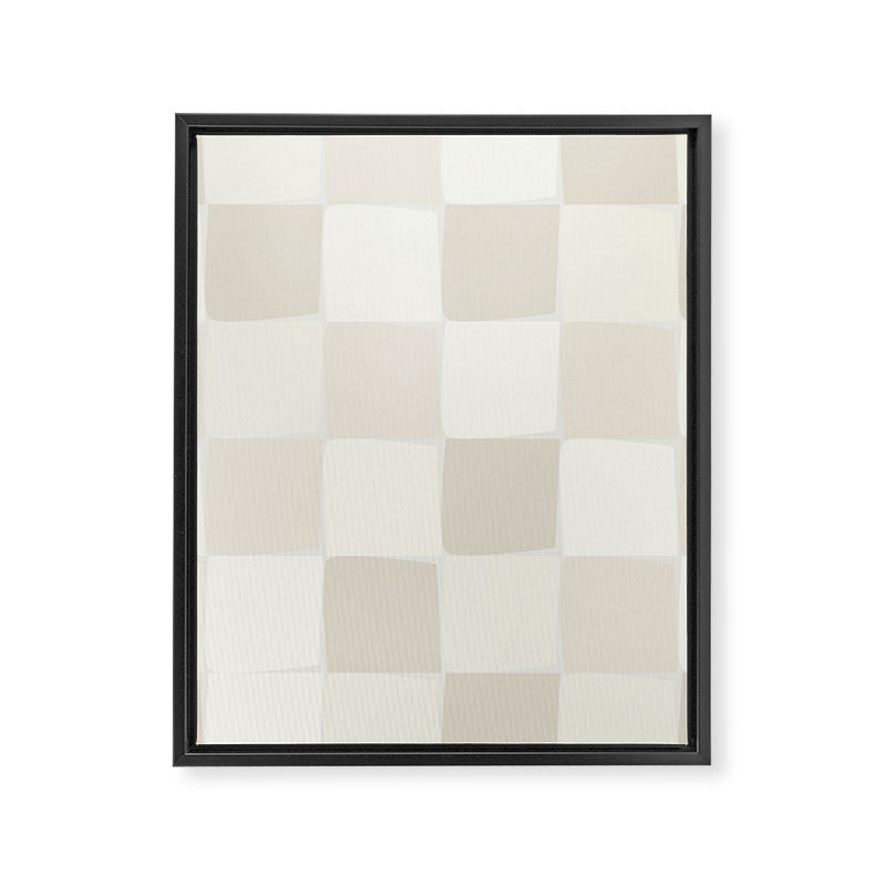 Neutral Minimal Flux Check Irregular Organic Grid Pattern in Pale Beige and Cream Tones Framed Canvas Print Gallery Image 8