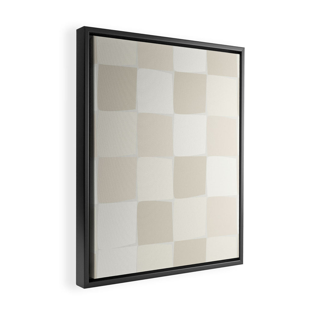 Neutral Minimal Flux Check Irregular Organic Grid Pattern in Pale Beige and Cream Tones Framed Canvas Print Gallery Image 2