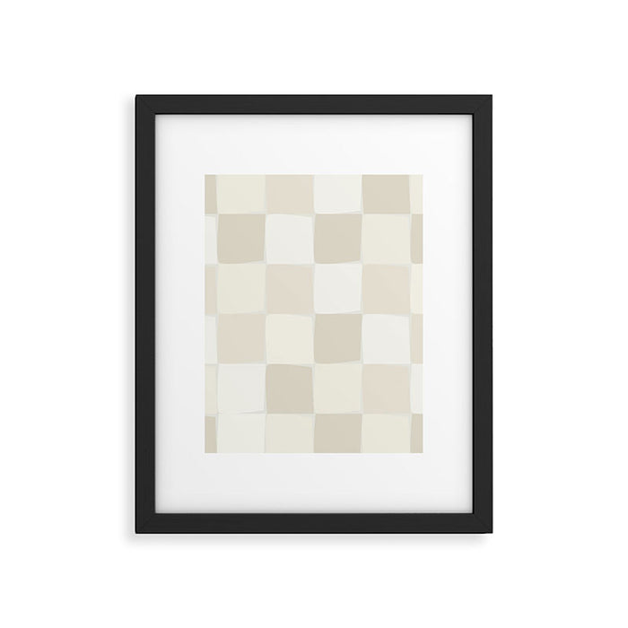 Neutral Minimal Flux Check Irregular Organic Grid Pattern in Pale Beige and Cream Tones Framed Art Print Gallery Image 1