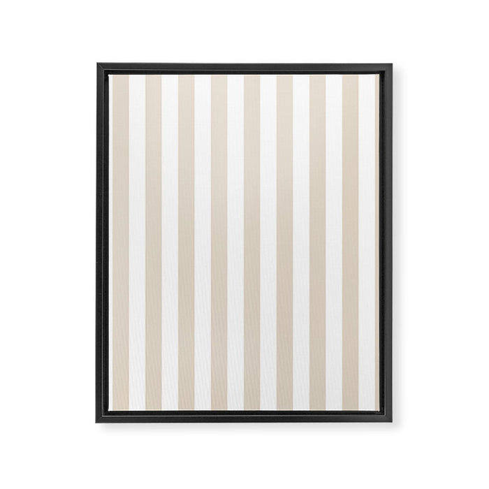 Neutral Stripes Narrow Vertical Stripe Pattern in Mushroom Beige and White Framed Canvas Print Gallery Image 1