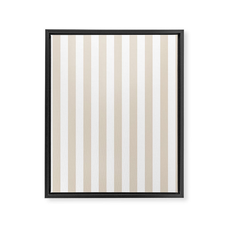 Neutral Stripes Narrow Vertical Stripe Pattern in Mushroom Beige and White Framed Canvas Print Gallery Image 6