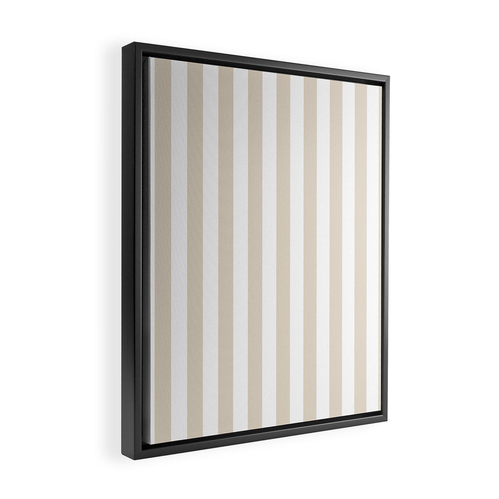 Neutral Stripes Narrow Vertical Stripe Pattern in Mushroom Beige and White Framed Canvas Print Gallery Image 2
