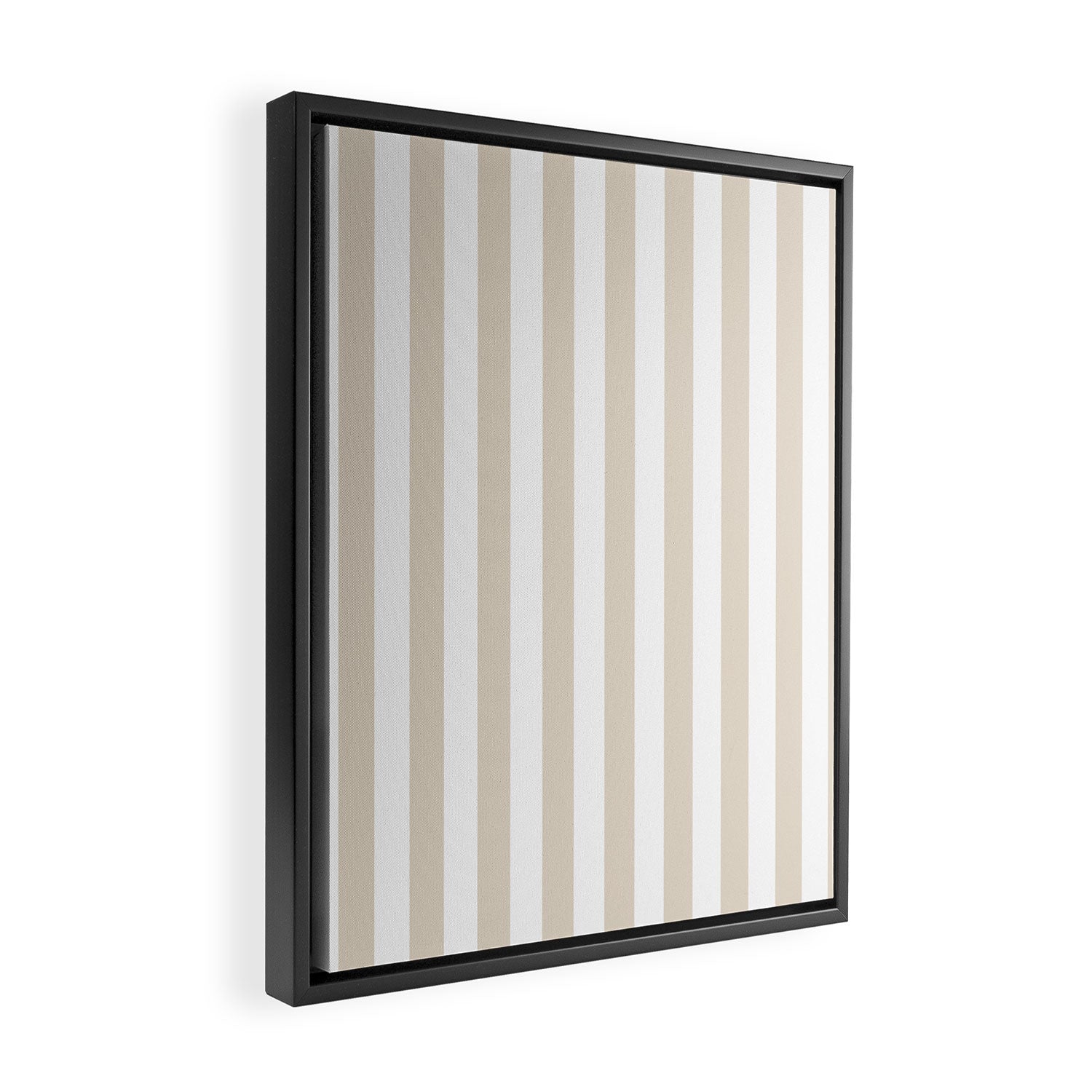 Neutral Stripes Narrow Vertical Stripe Pattern in Mushroom Beige and White Framed Canvas Print Gallery Image 2
