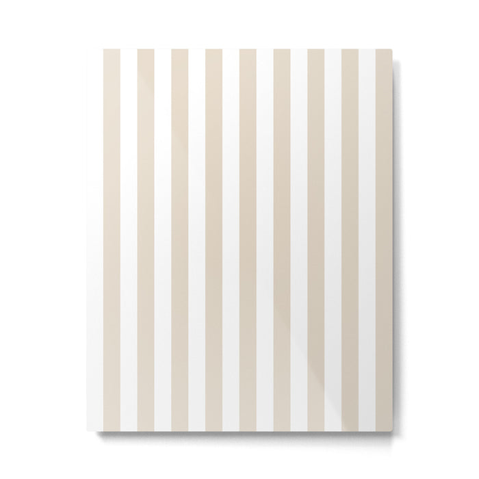 Neutral Stripes Narrow Vertical Stripe Pattern in Mushroom Beige and White Metal Print Gallery Image 1