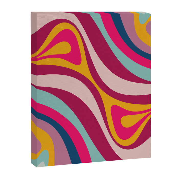 New Groove Colorful Retro Swirl Abstract Pattern Magenta Blue Aqua Pink Mustard Canvas Print Gallery Image 1