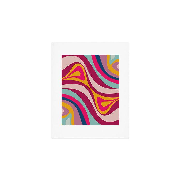 New Groove Colorful Retro Swirl Abstract Pattern Magenta Blue Aqua Pink Mustard Art Print Gallery Image 1
