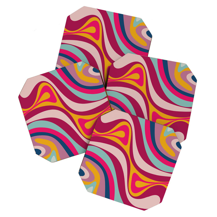 New Groove Colorful Retro Swirl Abstract Pattern Magenta Blue Aqua Pink Mustard Coaster Gallery Image 1