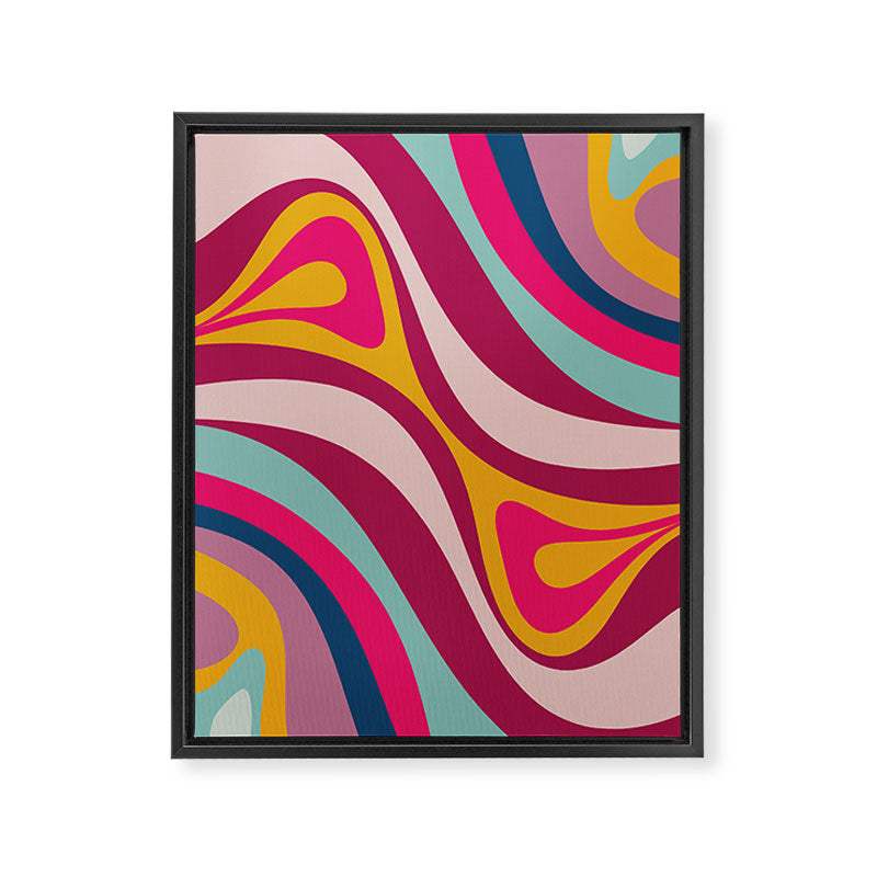 New Groove Colorful Retro Swirl Abstract Pattern Magenta Blue Aqua Pink Mustard Framed Canvas Print Gallery Image 8