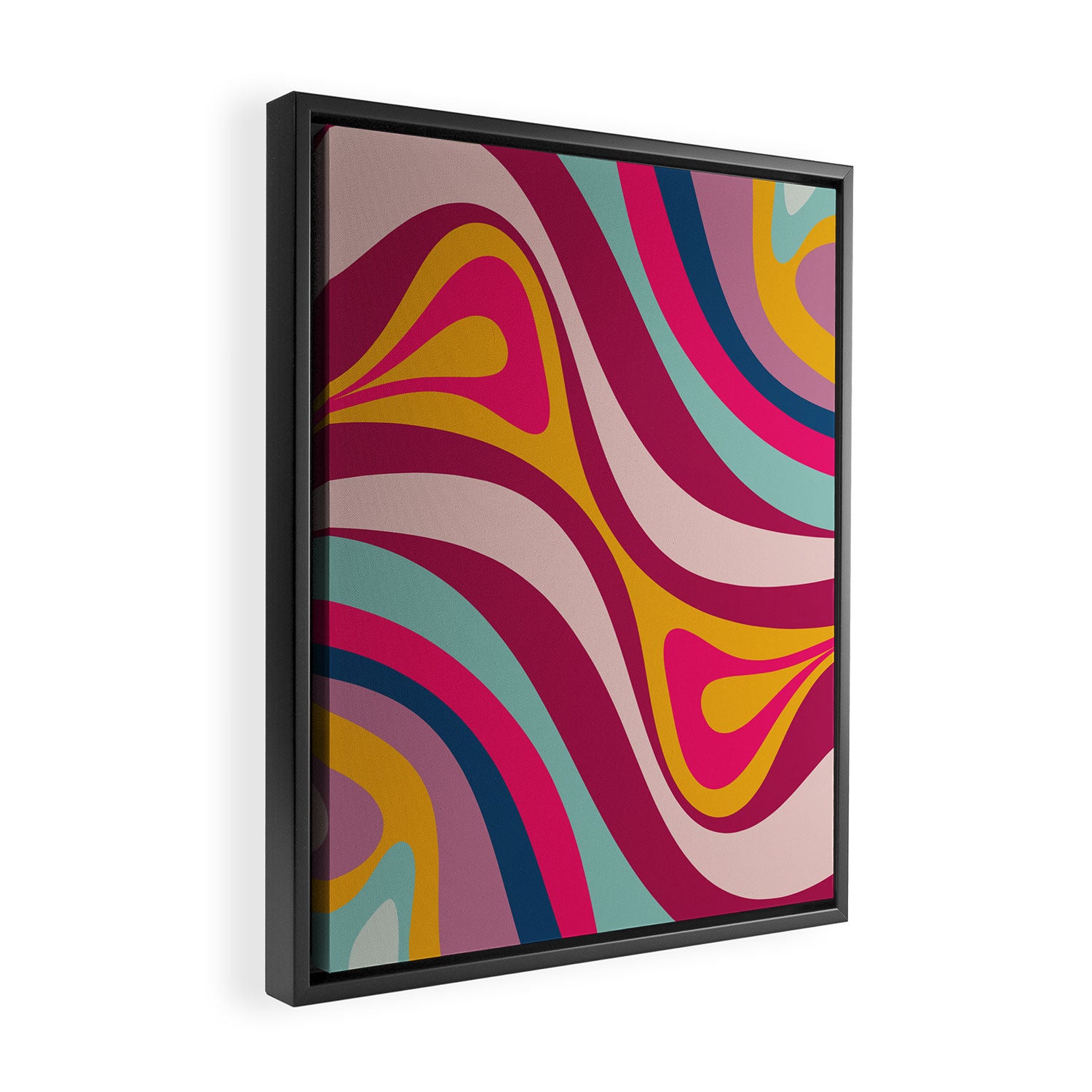New Groove Colorful Retro Swirl Abstract Pattern Magenta Blue Aqua Pink Mustard Framed Canvas Print Gallery Image 2