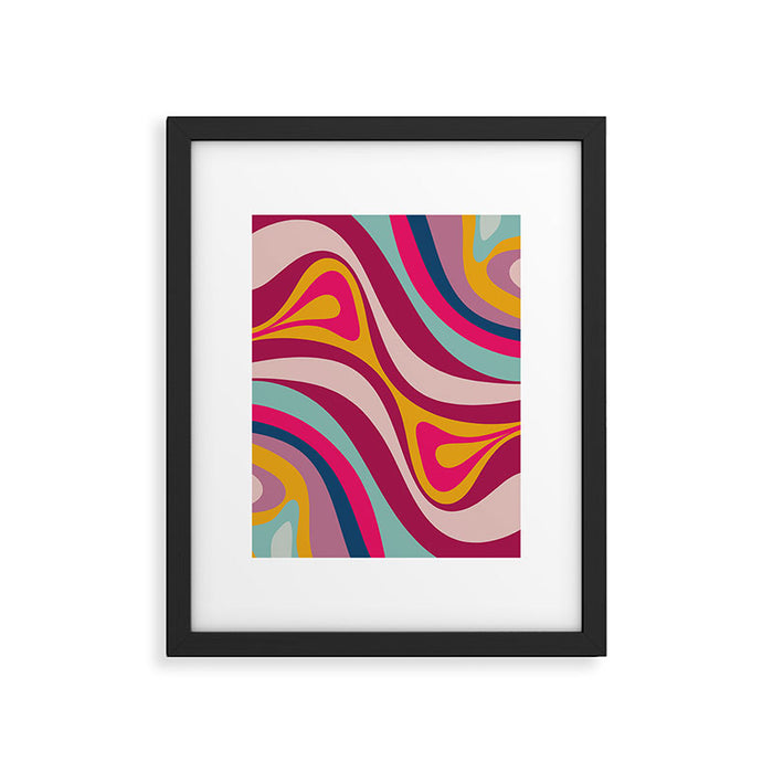 New Groove Colorful Retro Swirl Abstract Pattern Magenta Blue Aqua Pink Mustard Framed Art Print Gallery Image 1
