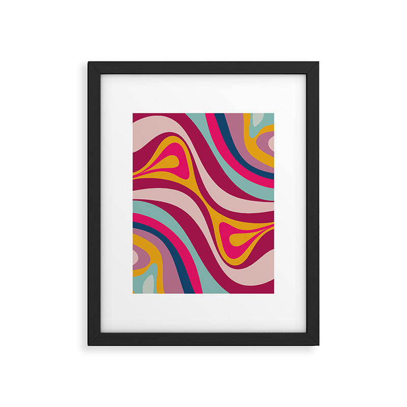 New Groove Colorful Retro Swirl Abstract Pattern Magenta Blue Aqua Pink Mustard Framed Art Print Gallery Image 6