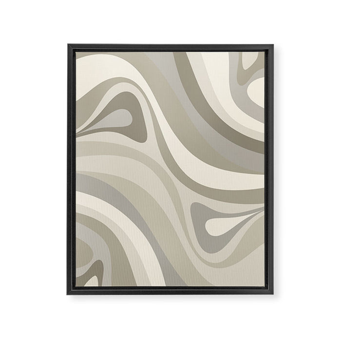 New Groove Liquid Swirl Abstract in Greige Framed Canvas Print Gallery Image 1