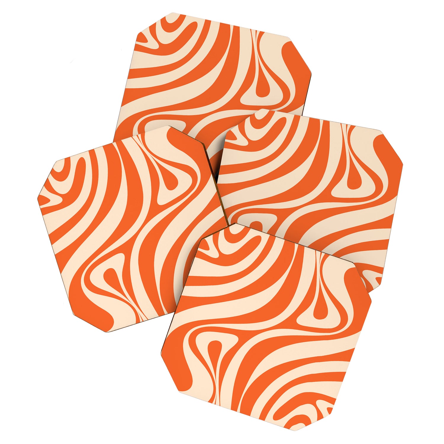 New Groove Retro Abstract Pattern Vertical in Orange Tangerine Cream Coaster Gallery Image 1