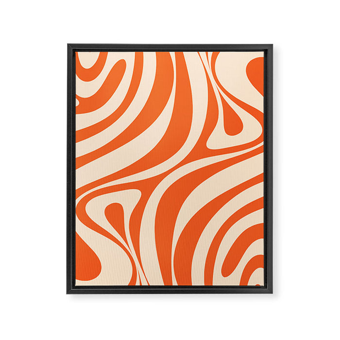 New Groove Retro Abstract Pattern Vertical in Orange Tangerine Cream Framed Canvas Print Gallery Image 1