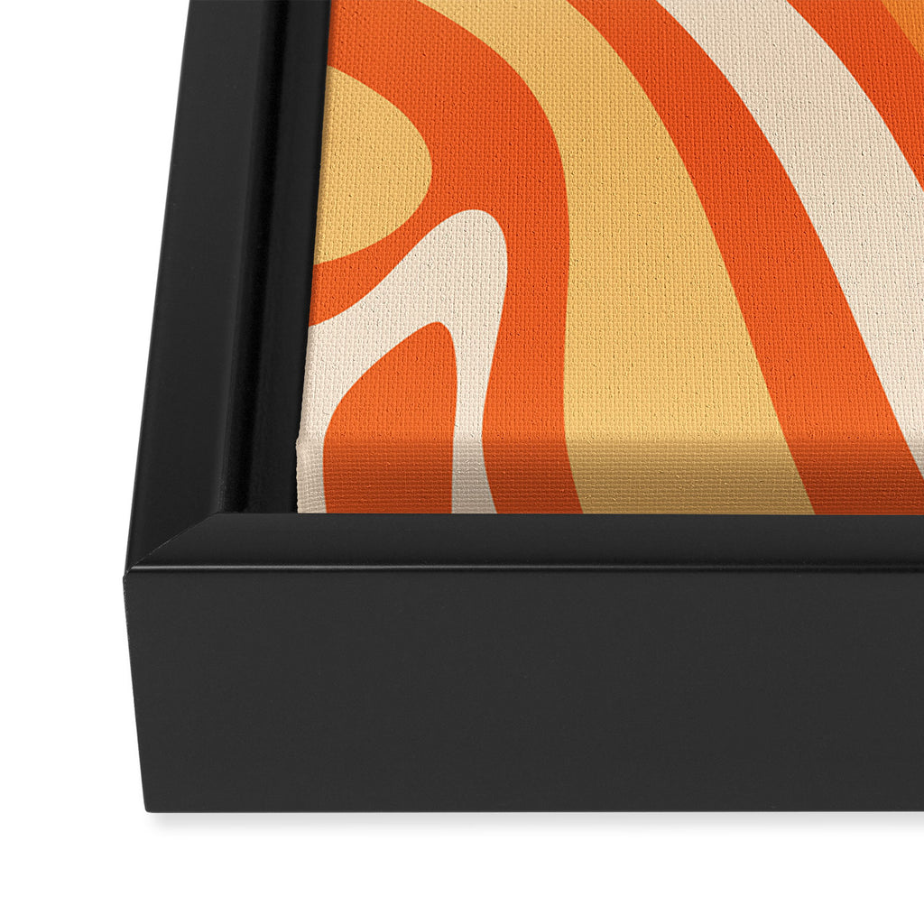 New Groove Retro Swirl Abstract in Tangerine Orange Tones Framed Canvas Print Gallery Image 3