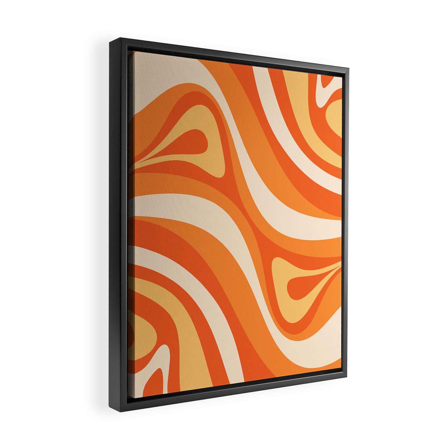 New Groove Retro Swirl Abstract in Tangerine Orange Tones Framed Canvas Print Gallery Image 2