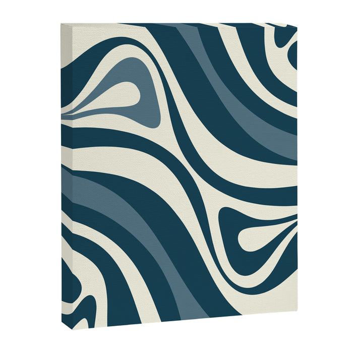New Groove Retro Swirl Abstract Pattern Steel Teal Blue Canvas Print Gallery Image 1