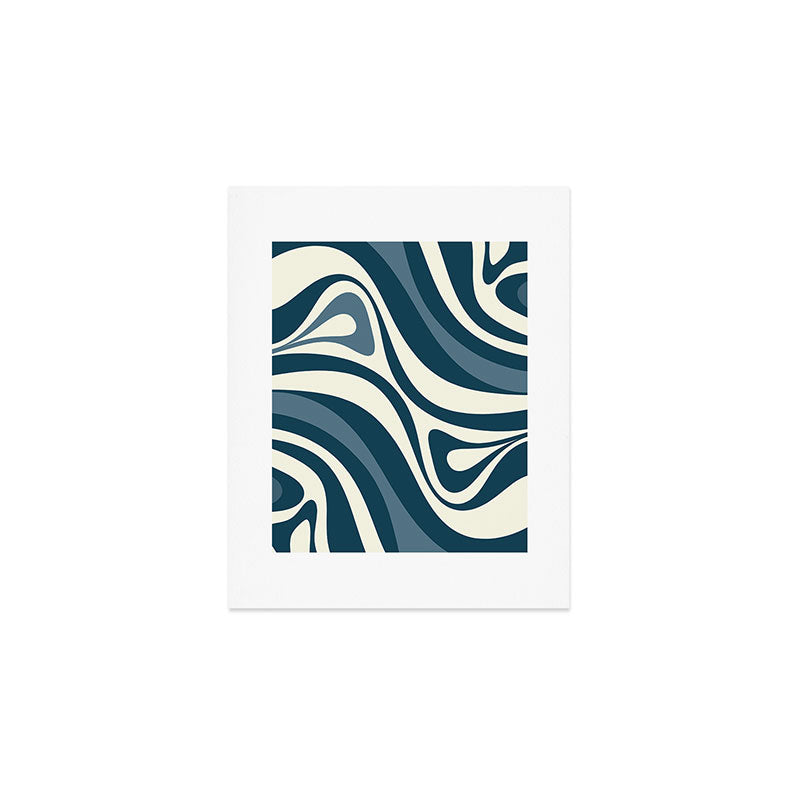 New Groove Retro Swirl Abstract Pattern Steel Teal Blue Art Print Gallery Image 1