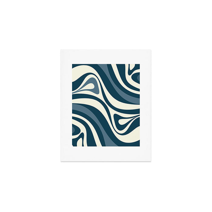 New Groove Retro Swirl Abstract Pattern Steel Teal Blue Art Print Gallery Image 1
