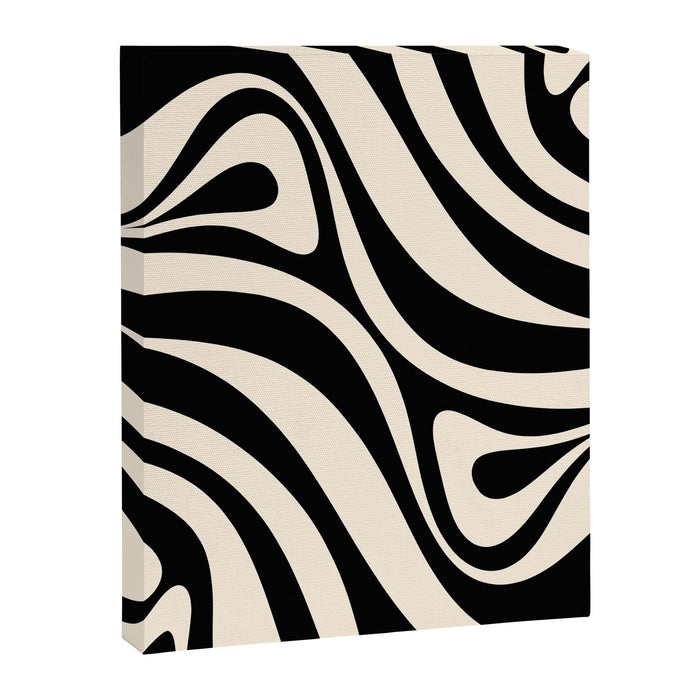 New Groove Retro Swirl Abstract Black and Almond Cream Canvas Print Gallery Image 1