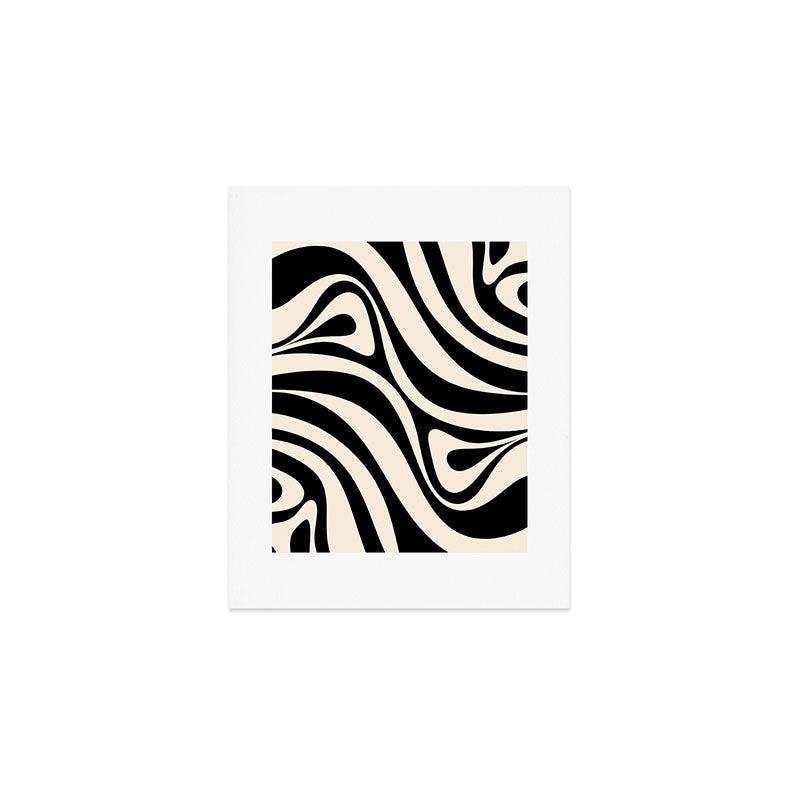 New Groove Retro Swirl Abstract Black and Almond Cream Art Print Gallery Image 1