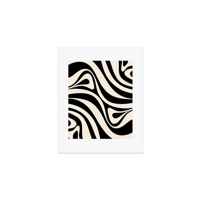 New Groove Retro Swirl Abstract Black and Almond Cream Art Print Gallery Image 1