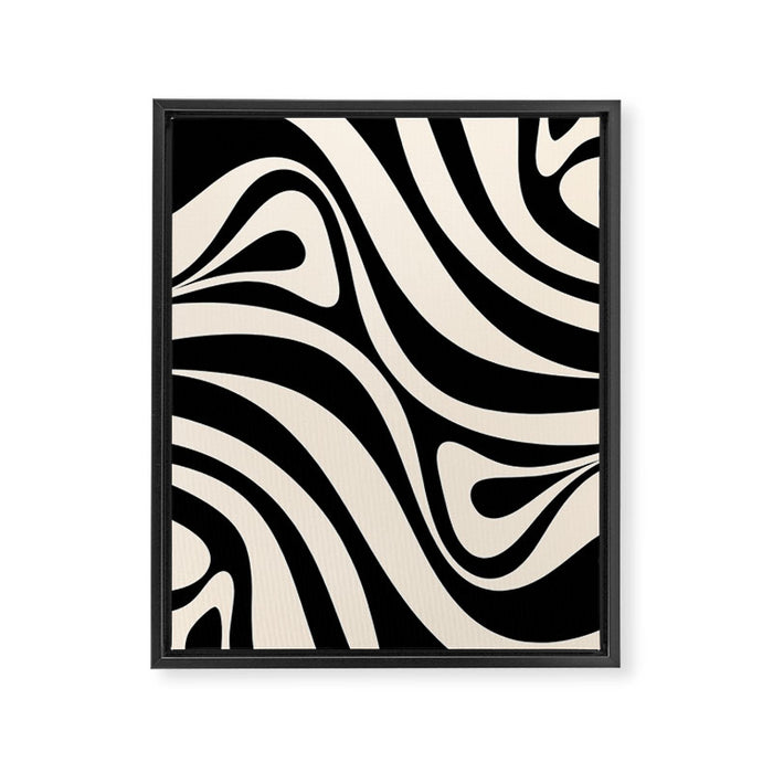 New Groove Retro Swirl Abstract Black and Almond Cream Framed Canvas Print Gallery Image 1