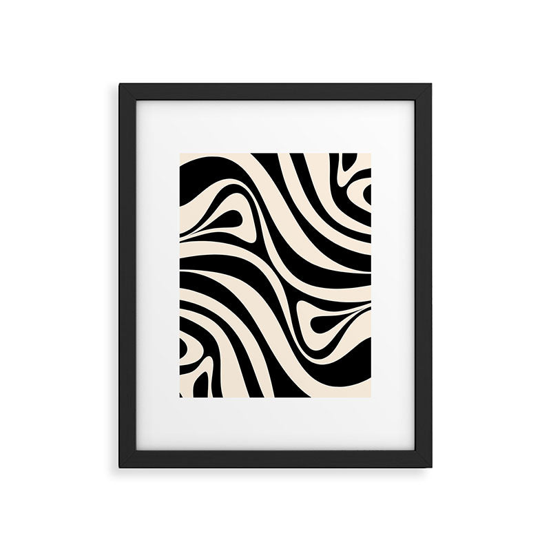 New Groove Retro Swirl Abstract Black and Almond Cream Framed Art Print Gallery Image 6