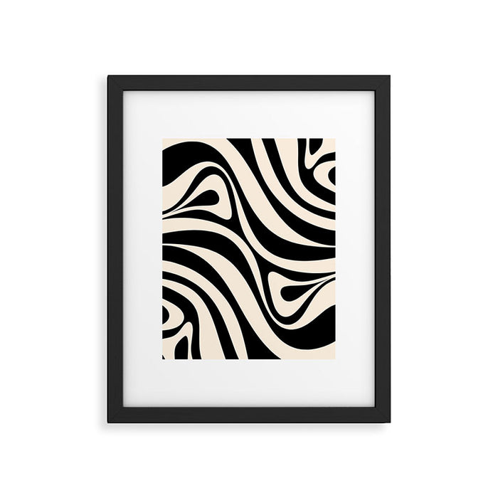 New Groove Retro Swirl Abstract Black and Almond Cream Framed Art Print Gallery Image 1