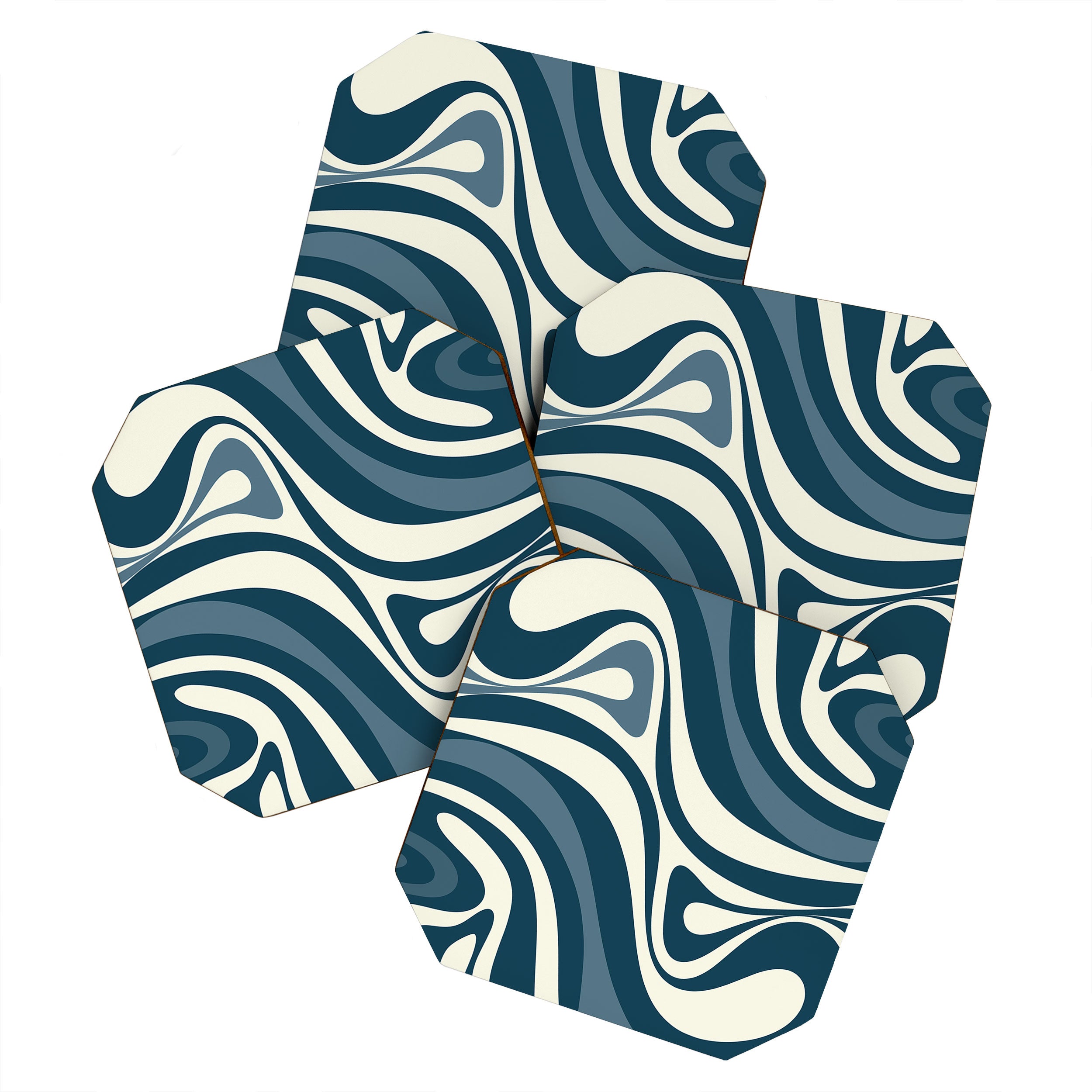 New Groove Retro Swirl Abstract Pattern Steel Teal Blue Coaster Gallery Image 1
