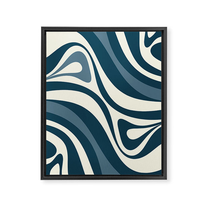 New Groove Retro Swirl Abstract Pattern Steel Teal Blue Framed Canvas Print Gallery Image 1