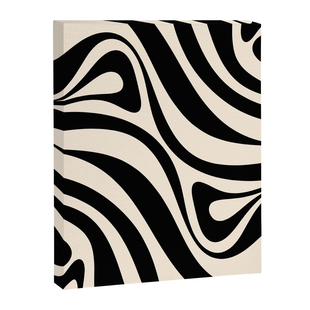 New Groove Retro Swirl Abstract in Black and Almond Cream Canvas Print Gallery Image 8