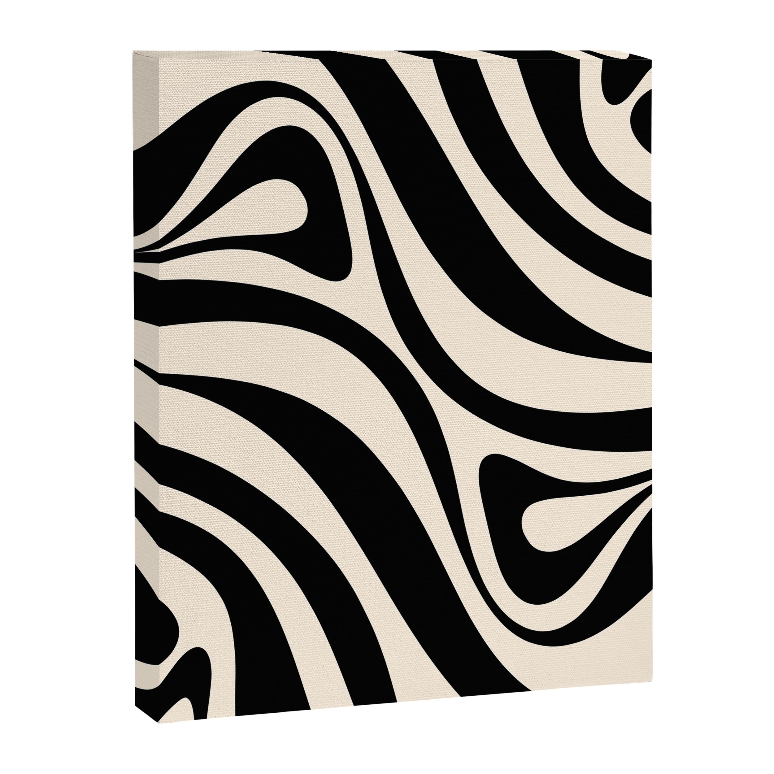 New Groove Retro Swirl Abstract in Black and Almond Cream Canvas Print Gallery Image 8